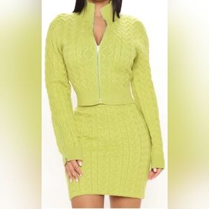 NWT Fashion Nova On Chill Sweater Skirt Set - Chartreuse L